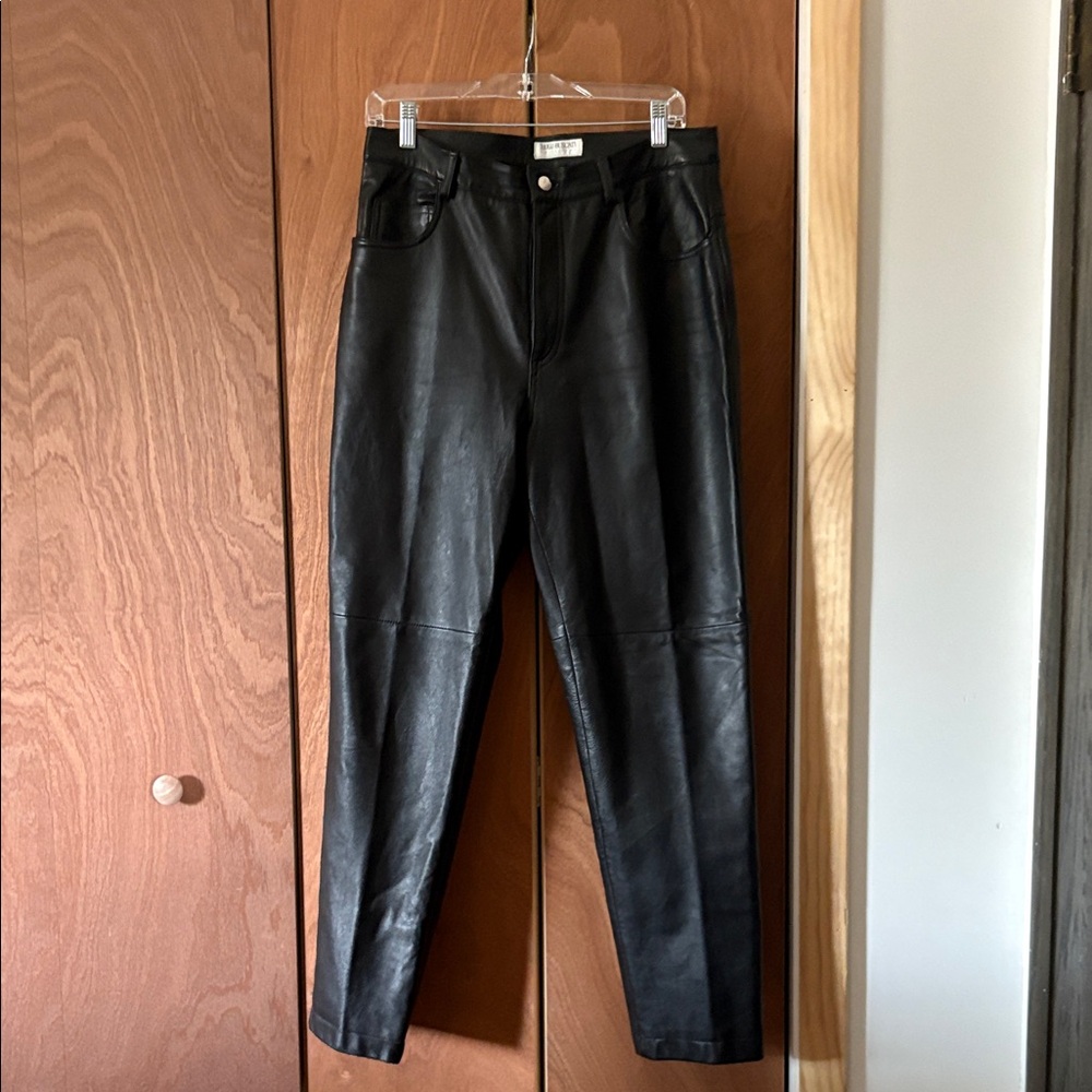 Hugo Buscati Woman’s Sleek Black Leather Straight Leg Pants Size 14 Fully Lined